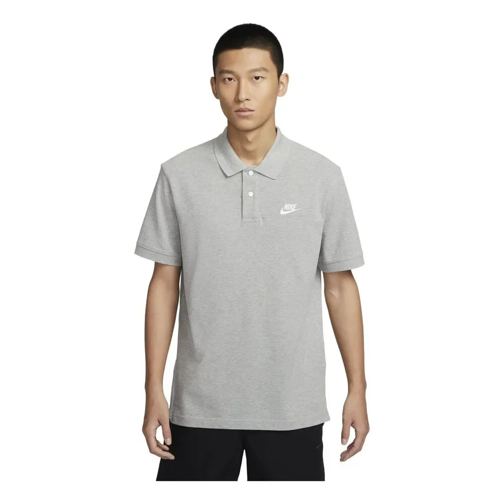 Nike Men's Sportswear Dry Polo Shirt Gray White Cotton Knit Short Sleeve XXL 2XL
